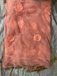 Peach Floral Embellished Net Dupatta