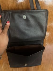 Classic drak brown pure  Leather Crossbody Bag