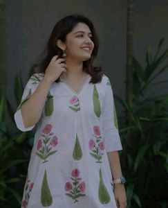 White Floral Kurta Set for Women