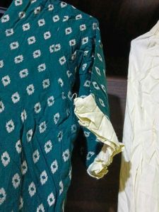 Green Bandhani Kurta with Cream Palazzo