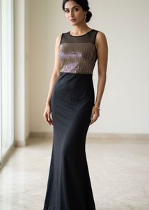 Sparkly Sequin Bodice Black Maxi Dress