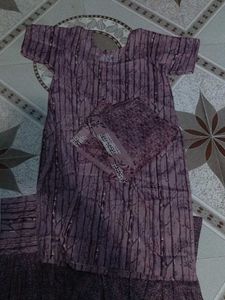 Purple Striped Salwar Kameez Set.