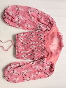 Chic Pink Floral Puff Sleeve Top