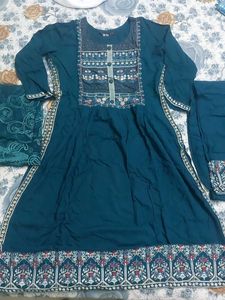 Teal Embroidered Kurta with Dupatta
