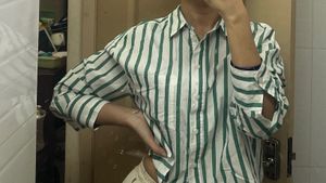 Green Striped Button-Up Shirt