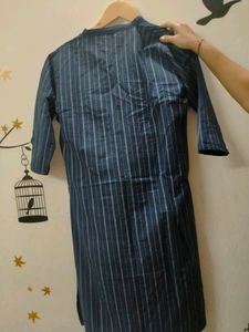 Prakriti Navy Striped Round-Neck Collared Straight
