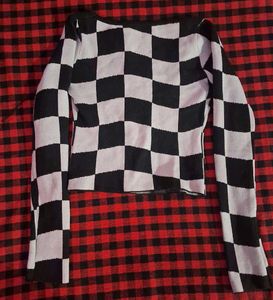 Checkerboard Long Sleeve Crop Top