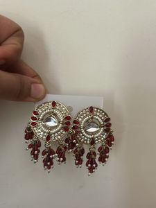 Exquisite Red &amp; Gold Round Drop Earrings
