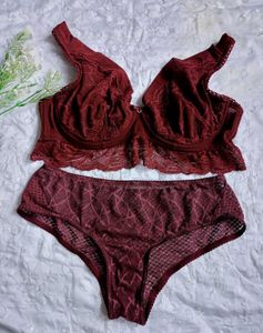 Maroon Lace Lingerie Set