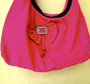 Bright Pink Hobo Bag with Embellishment