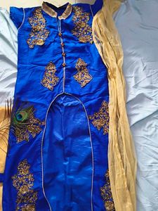 Royal Blue Kurta Set with Gold Embellishments