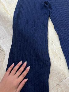Navy Blue Knit Flare Pants