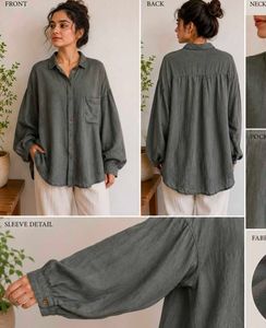 Oversized Linen Blend Button-Up Shirt