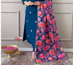 Elegant Blue Floral Kurta Set