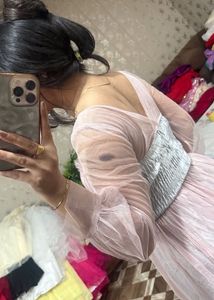 Elegant Pink Tulle full sleeveGown🎀🩷🦋
