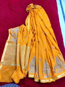 Elegant Orange Pure Chiffon Saree✨