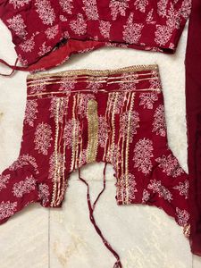 Maroon Printed Lehenga Choli Set with Dupatta