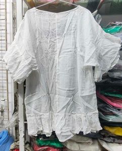 White Ruffle Square Neck Tunic