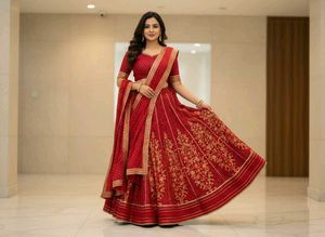 🆕W Red & Gold Print Ethnic Skirt/ Lehenga