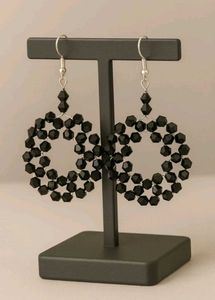 Black Beaded Circle Earrings
