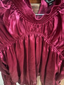 Chic Burgundy Satin Blouse