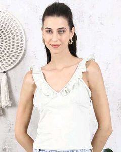 Ruffled Strappy Sleeve Short Textured Top