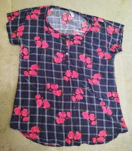 Cute Navy Blue Floral Tunic Top