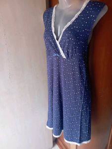 Blue Polka Dot Nightgown with Lace Trim