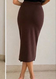 Brown Ruched Midi Skirt