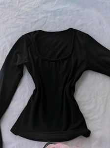 Black Long Sleeve Square Neck Top