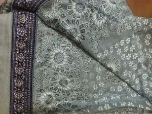 Elegant Grey Embroidered Saree