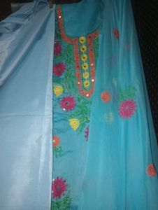 Embroidered Teal Kurta Set with Dupatta