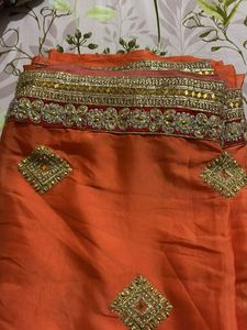 Beautiful Orange Embroidered Saree
