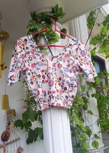 Boho Floral Print Cropped Blouse
