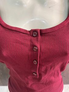 Maroon Henley Crop Top
