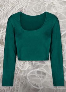Emerald Green Long Sleeve Square Neck Crop Top