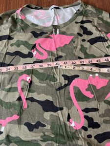 Green Army Print With Pink Flamingos T-shirt