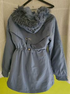 Stylish Blue Fur Hooded Coat