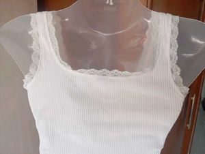 White Lace Trim Cropped Tank Top