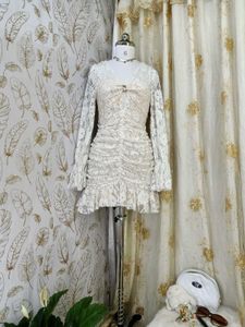 Elegant White Lace Ruched Dress
