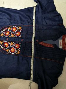 Stylish Embroidered Denim Kurta