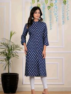 Blue &amp; White Floral Print Kurti