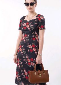 Floral Print Square Neck Dress