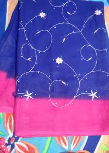 Vibrant Blue and Pink Floral Saree