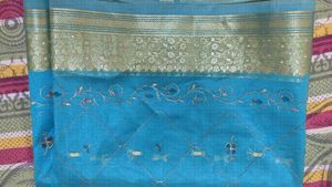 Elegant Sky Blue Saree with Gold Border