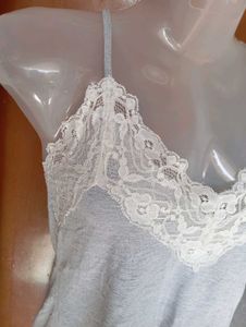 Grey Lace Trim Cami Top
