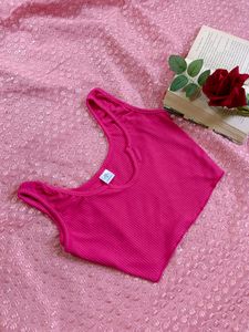 Hot Pink Ribbed Cropped Tank Top