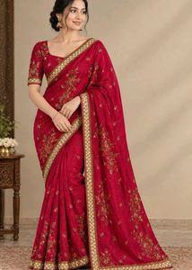 Elegant Embroidered Red Saree