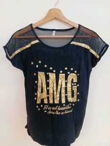 Black AMG T-Shirt with Gold Accents