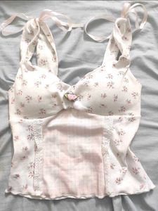 🎀 Cute Vintage Floral Bow Top 🌷🤍